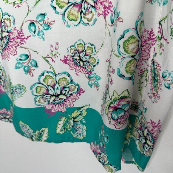J Jill Floral Sleeveless Top 4X White Teal Lightweight Summer - Picture 7 of 9